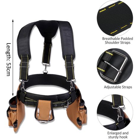Tool Belt - With Suspenders - Adjustable Waist Belt And Tool Pouches - For Carpenters Electricians And DIY Users - Set Of 5 Pieces (1/5)