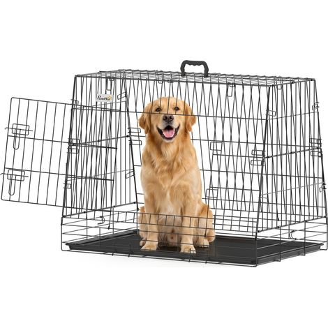"PawHut Car Dog Crate 35"", Collapsible Slanted Travel Dog Cage with Tray"