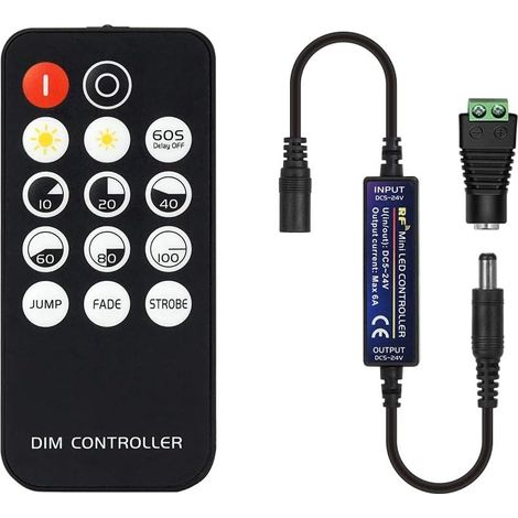 Mini contrôleur de gradateur RF 14 touches pour FCOB 3014 5630 5730 3528 Bandes LED DC5V/DC12V/DC24V Variateur de lumière Mode de luminosité Mode d'effet Contrôleur de LED sans fil (1/5)