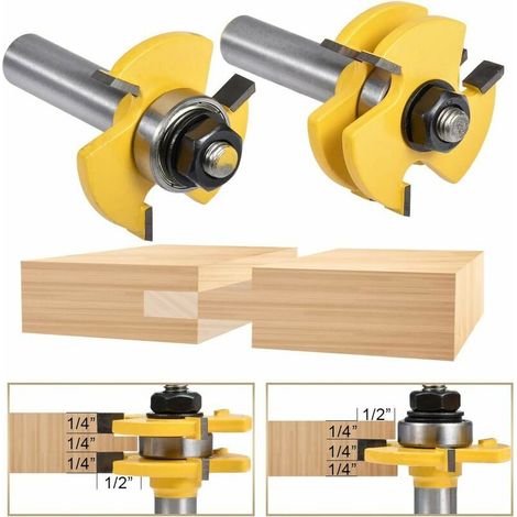Flute T-Shaped Tongue and Groove Cutter Sets Woodworking Cutter Tool(2pcs/set,Shank Diameter:12.7mm) (1/5)