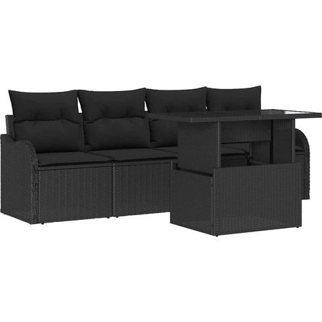 Maison Exclusive - Sofa Set mit Kissen 5 pcs Schwarz Poly-Rattan