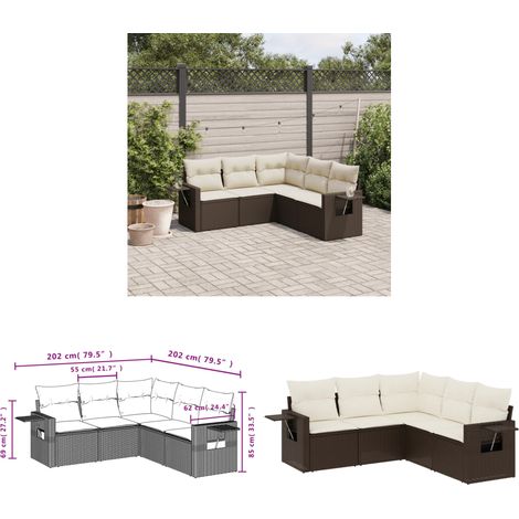 5-tlg. Garten-Sofagarnitur mit Kissen Braun Poly Rattan - Gartenmöbel - PE-Rattan Möbel - Outdoor-Set - Sofasatz - Lounge Set - Home & Living