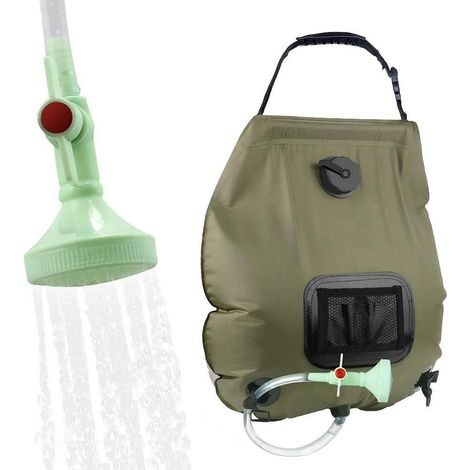 Sac de douche solaire 20L, sac de douche de camping chauffant à énergie solaire avec douche amovible-AquaForge (1/5)