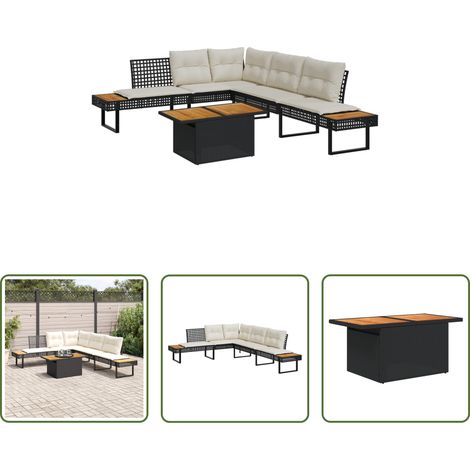vidaXL Set sofás jardín y cojines 2 pzas ratán sintético acacia negro (1/5)