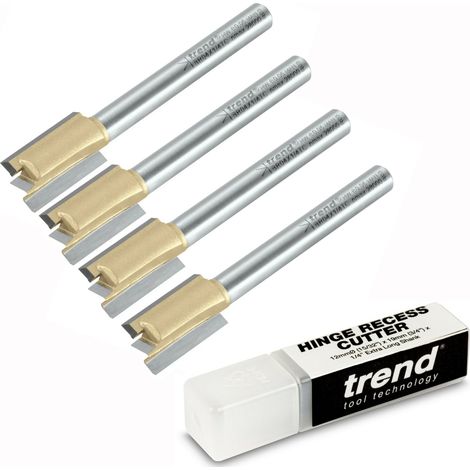Trend BR04X1/4TC 12mm 1/4"" TCT Straight Hinge Recess 2 Flute Router Cutter x4 (1/4)