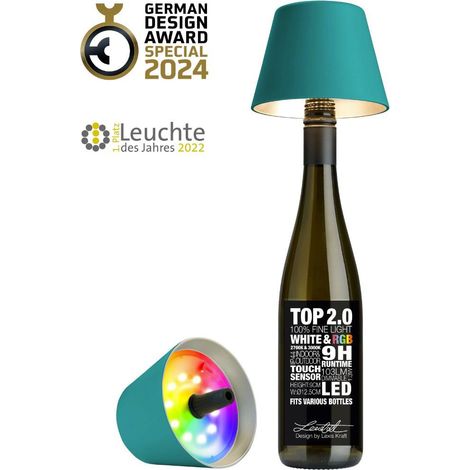 Sompex Top 2.0, lampada per bottiglie ricaricabile turchese