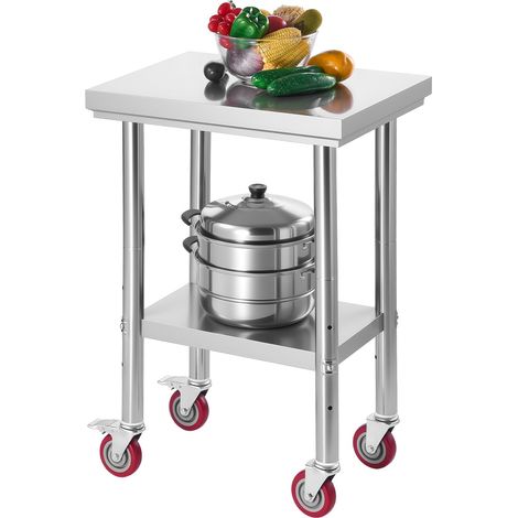 VEVOR Tavolo in Acciaio Inox, Tavolo da Lavoro per la Preparazione degli Alimenti da 610 x 450 x 860 mm con Ruote, con Postazioni di Lavoro Regolabili per Cucina Commerciale, Ristorante, Hotel (1/5)