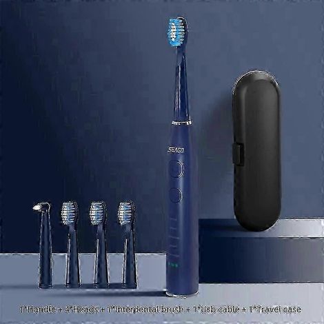 Brosse à dents électrique sonique Seago SG-575 rechargeable par USB avec 4 têtes de brosse, autonomie de 360 jours et mode blanchiment (bleue) (1/5)