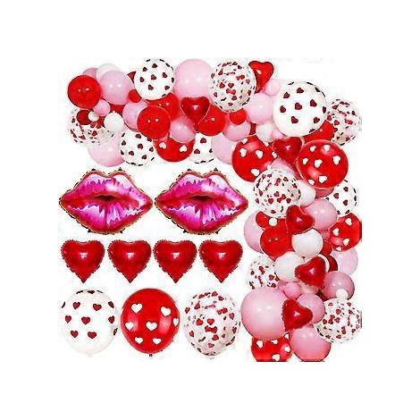 Kit d'arche de ballons pour la Saint-Valentin, 113 ballons blancs, roses et rouges, confettis en forme de cœur rouge RXG (1/5)