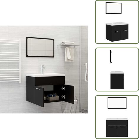 Espejo de baño - vidaXL Juego de muebles de baño madera de ingeniería negro - Baño moderno