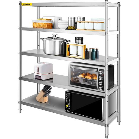 Étagère de Rangement à 5 Niveaux, Rayonnage de Garage en Acier Inoxydable, 180x45x180 cm, Structure Solide, Capacité de Charge 748 kg, Hauteur Réglable, Meuble de Rangement pour Maison Cuisine (1/5)