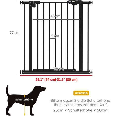 Türschutzgitter für Hunde, Absperrgitter, Schutzgitter für Haustiere, Metall, Kunststoff, 74-80 cm, Schwarz (1/5)