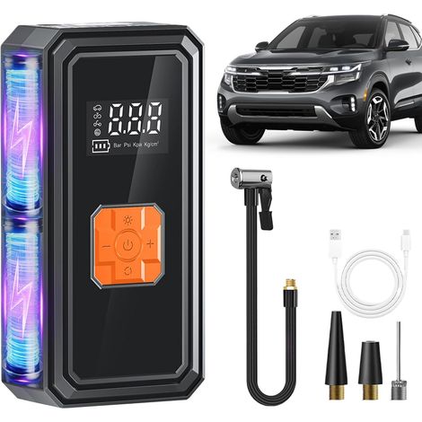Pompe À Pneus  avec Manomètre Numérique Éclairé  Gonfleur De Pneus Portable pour Voiture  pour Vélos Ballons Jouets Gonflables SUV Berline Camping Extérieur Maison Garage (1/5)
