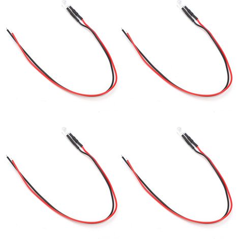 20 diodes électroluminescentes LED pré-câblées, normalement ouvertes, rondes, haute luminosité, en ligne, 12 V, 5 mm (le blanc brille en rouge) (1/5)