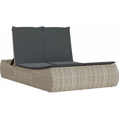 Maison Exclusive - Lettino Prendisole Doppio con Cuscini Grigio Chiaro Polyrattan