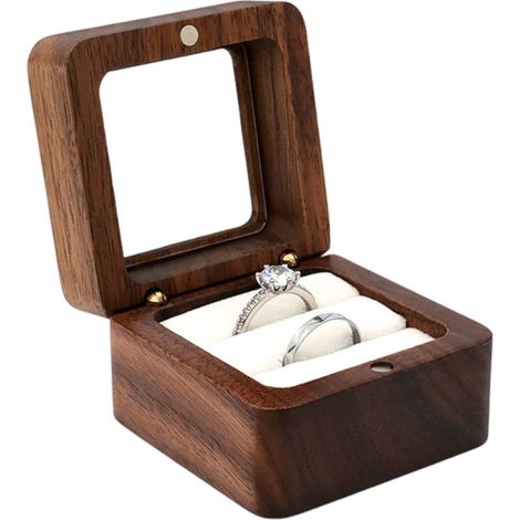 Boîte à bijoux en bois de noyer massif, écrin pour alliances, bague de fiançailles, cadeau de Saint-Valentin, petits accessoires (1/5)