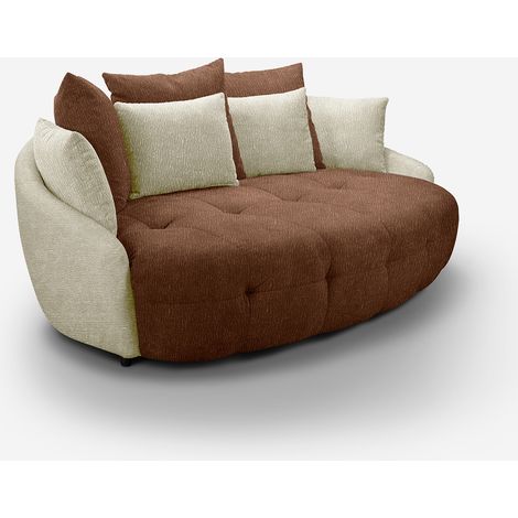 Moderner 3-Sitzer Sofa oval mit Chesterfield-Steppung in Elfenbeinbasis St.Moritz - Braun (1/4)