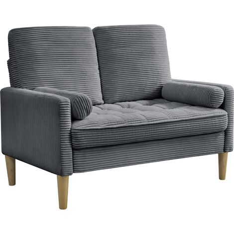 Divano 2 posti in velluto a coste grigio stile scandinavo con gambe in legno 121x76x87 cm MODENUIT (1/5)