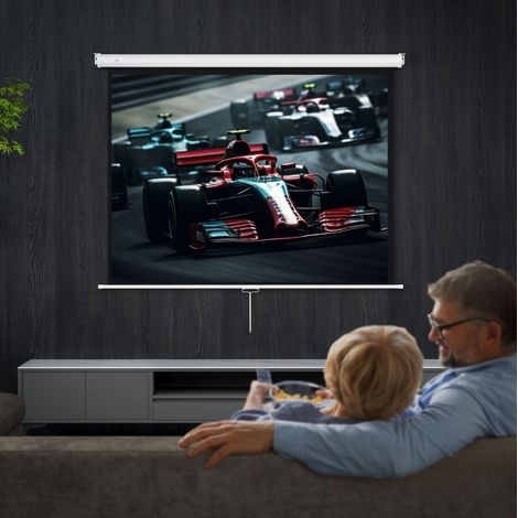 Pantalla de proyección 181x8x138 cm de plástico blanco, ajustable, para cine en casa – MEUBLIV (1/5)