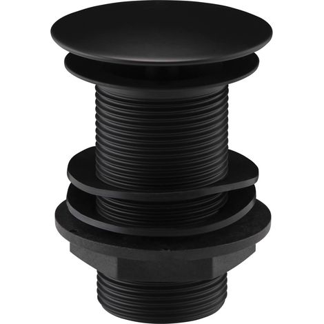 Bonde de lavabo noire non fendue - Mécanisme clic-clac - Design poussoir - Noir mat - Remplacement pour lavabo de salle de bain - Sans trop-plein - Laiton massif (1/5)