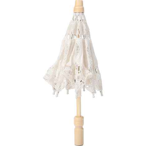 Parasol beige brodé de fleurs en dentelle faite main, taille S, idéal pour les photos de mariage. (1/5)