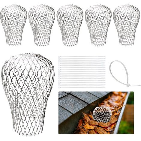 Crépines de gouttière 6 pièces 18 x 10 cm – Grilles de protection pour tuyaux de descente – Attrape-feuilles pour toitures avant-toits et gouttières – Argent (1/5)