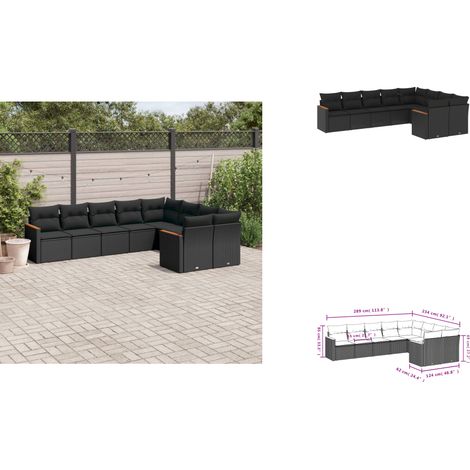 9-tlg. Garten-Sofagarnitur mit Kissen Schwarz Poly Rattan - Gartenmöbel - Outdoor Möbel - Rattan Sofa - Lounge Set - Esstischgarnitur (1/3)