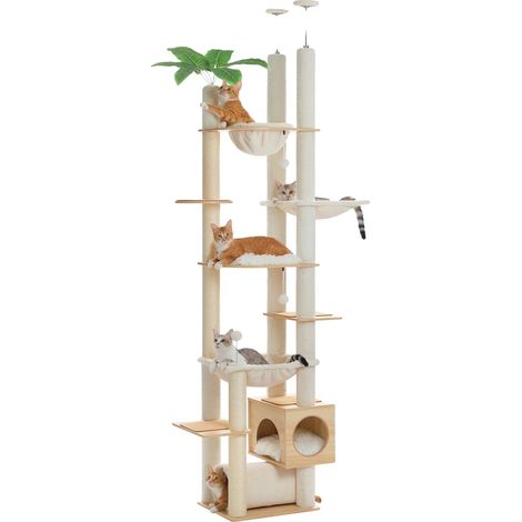 Arbre à chat en bois avec hamac, design multi-niveaux, structure stable, AMT0296BG, XL (1/2)
