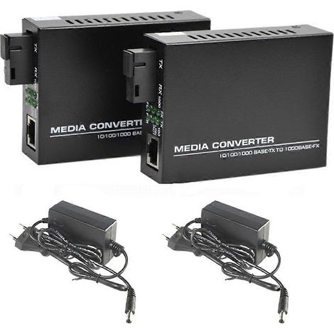 Convertisseur de média fibre optique Gigabit 10/100/1000 Mbps monomode 20 km, port SC, alimentation externe, prise UE (1/5)