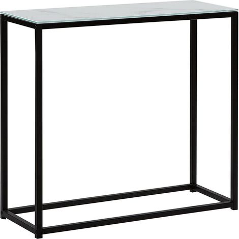 Consola de vidrio templado blanco negro 80 x 30 cm base de metal Dorris