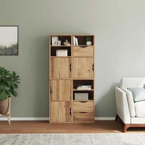 Ensemble de 4 Étagères Latérales en Bois Massif de Pin, 40x24x79 cm, Meuble de Rangement Mural pour Salon, Cuisine et Salle de Bain (1/5)
