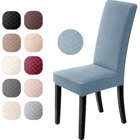 Housse de Chaise Lot de 4 Couverture de Chaise de Élasthanne Jacquard Pattern Housse de Salle à Manger Universel Housse de Protection, très Facile à Nettoyer et Durable (Bleu, Lot de 4) (1/3)