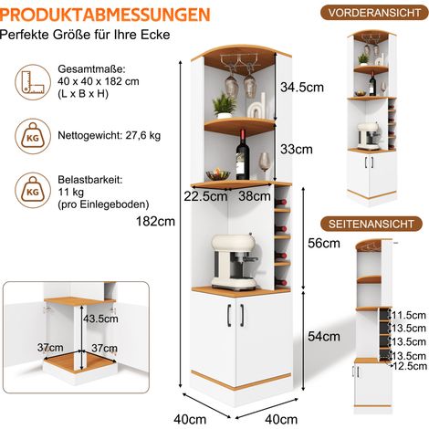 Eck-Barbuffet 40x40x182 cm aus weißem MDF mit Gläserhalter, platzsparend – MEUBLIV (1/5)