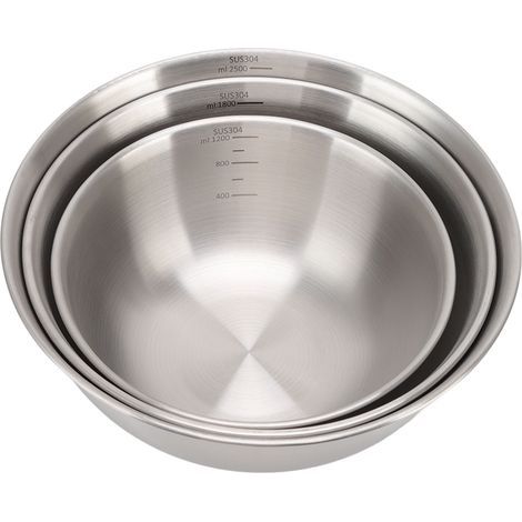Ensemble de 3 saladiers empilables en acier inoxydable 304 de qualité alimentaire, avec balance intégrée, idéal pour les restaurants. (1/5)