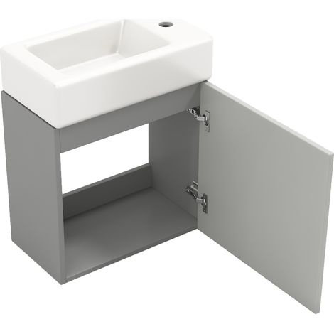 Meuble lavabo suspendu 46 cm avec vasque en céramique pour petite salle de bains (1/5)