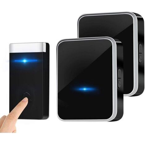 [No requiere pilas] Timbre inalámbrico, kit de timbre electrónico resistente al agua con 2 receptores enchufables, alcance de 150 m, 52 melodías en 4 niveles de volumen para el hogar, la oficina, etc. (1/4)