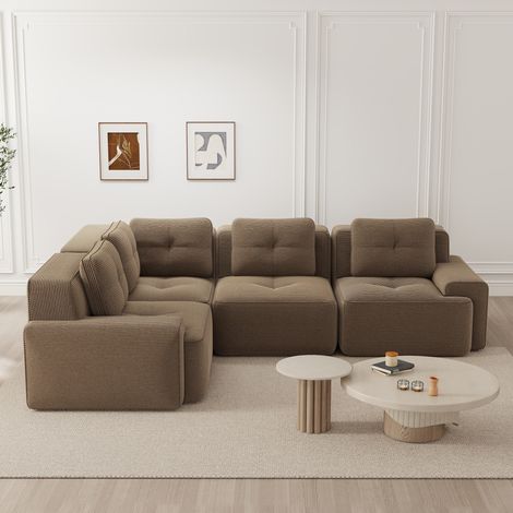 Canapé d'angle modulable en velours côtelé marron OKMYHOME (1/5)