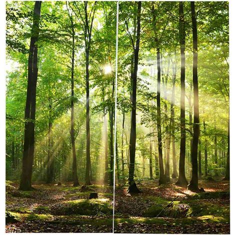 Cortinas opacas con estampado de luz solar en el bosque para dormitorio, sala de estar o balcón, 170x200cm -Crezuo