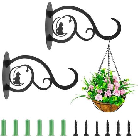 Support mural pour plantes Ulisem pour balcon (lot de 2), crochets en fer forgé, panier suspendu, décoration murale pour plantes d'extérieur, jardin, balcon, décoration murale (1/4)