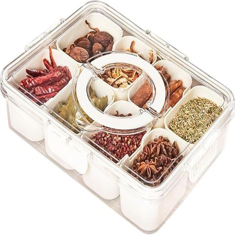 Snackbox - 8 Compartimentos - 31 x 23,5 x 6,5 Cm - Transparente Caja Con Recipientes Blancos - Ideal Para Picnics, Fiestas Y Uso Doméstico - 1 Unidad (1/5)