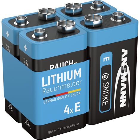ANSMANN Piles lithium 9V 6AM6 pour détecteur de fumée (lot de 4)