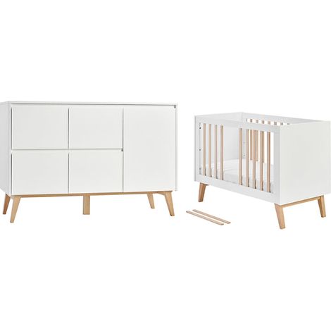 Lettino evolutivo 60x120 e cassettiera a 4 cassetti 1 anta Pinio Swing Bianco e legno (1/5)