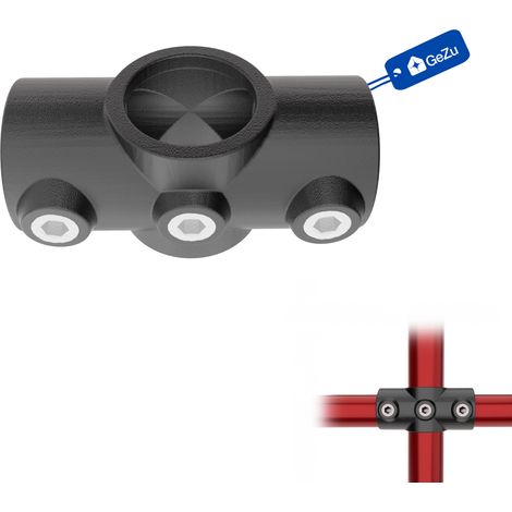 Connecteur de tuyau croisé galvanisé à chaud – 27 mm – Revêtement en poudre noir – Raccord de tube à deux douilles – GeZu Impex