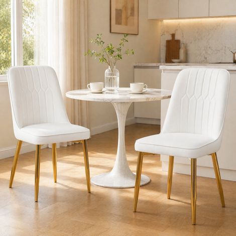 Chaises de salle à manger blanches en PU, lot de 2, pieds métal dorés DESVIAE (1/5)