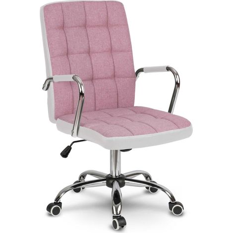 Silla de oficina Benton en tela rosa y blanca (1/5)
