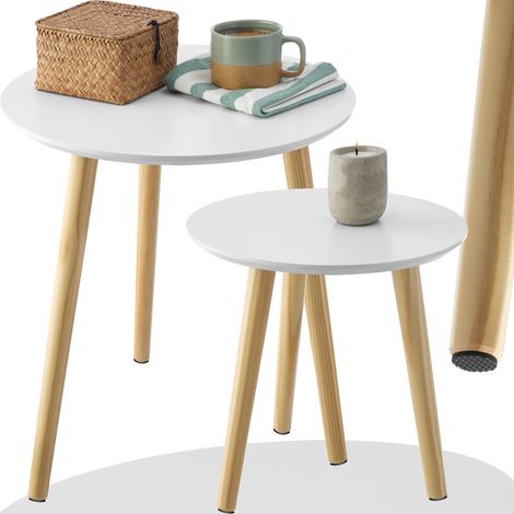 2er set table d'appoint avec pieds en bois de style scandinave blanc (1/5)