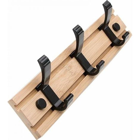 Bamboo Wall Mounted Coat Rack with 3 Aluminum Movable Hooks Wall Mounted Coat Rack for Entryway Bathroom Bedroom (1/5)
