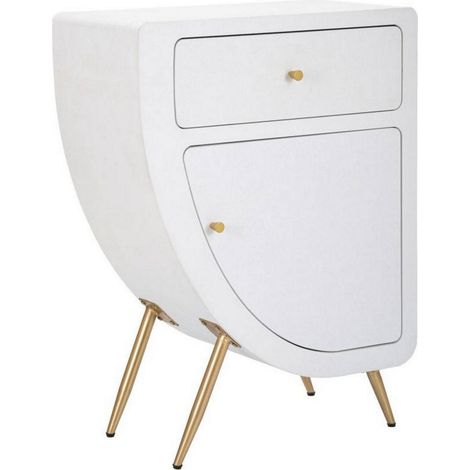 Dmora - Comodino Suze, Comò basso, Tavolino da notte, Mensola da letto, Bianco e Oro, 60x32 h79 cm