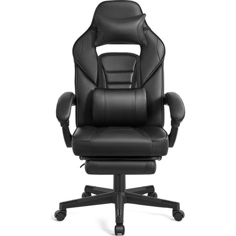 Songmics – Fauteuil de bureau ergonomique noir – Réglable 47-57 cm – Repose-pieds télescopique – Support lombaire – Charge 150 kg (1/5)