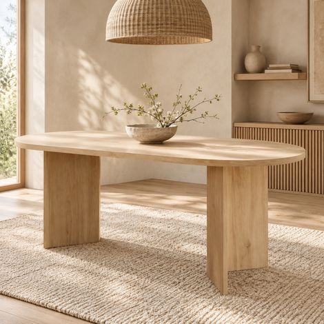 Tavolo da pranzo 160 x 80 cm per 6-8 persone, piano da 18 mm, colore quercia HAVRYA (1/5)